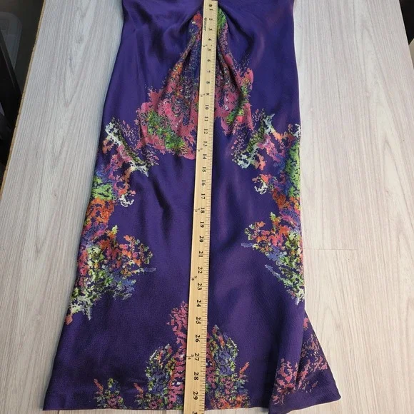 Halston Heritage Woman's Silk Dress Size 4 Twist‎ Front Halter Midi Floral Blue - Picture 8 of 13